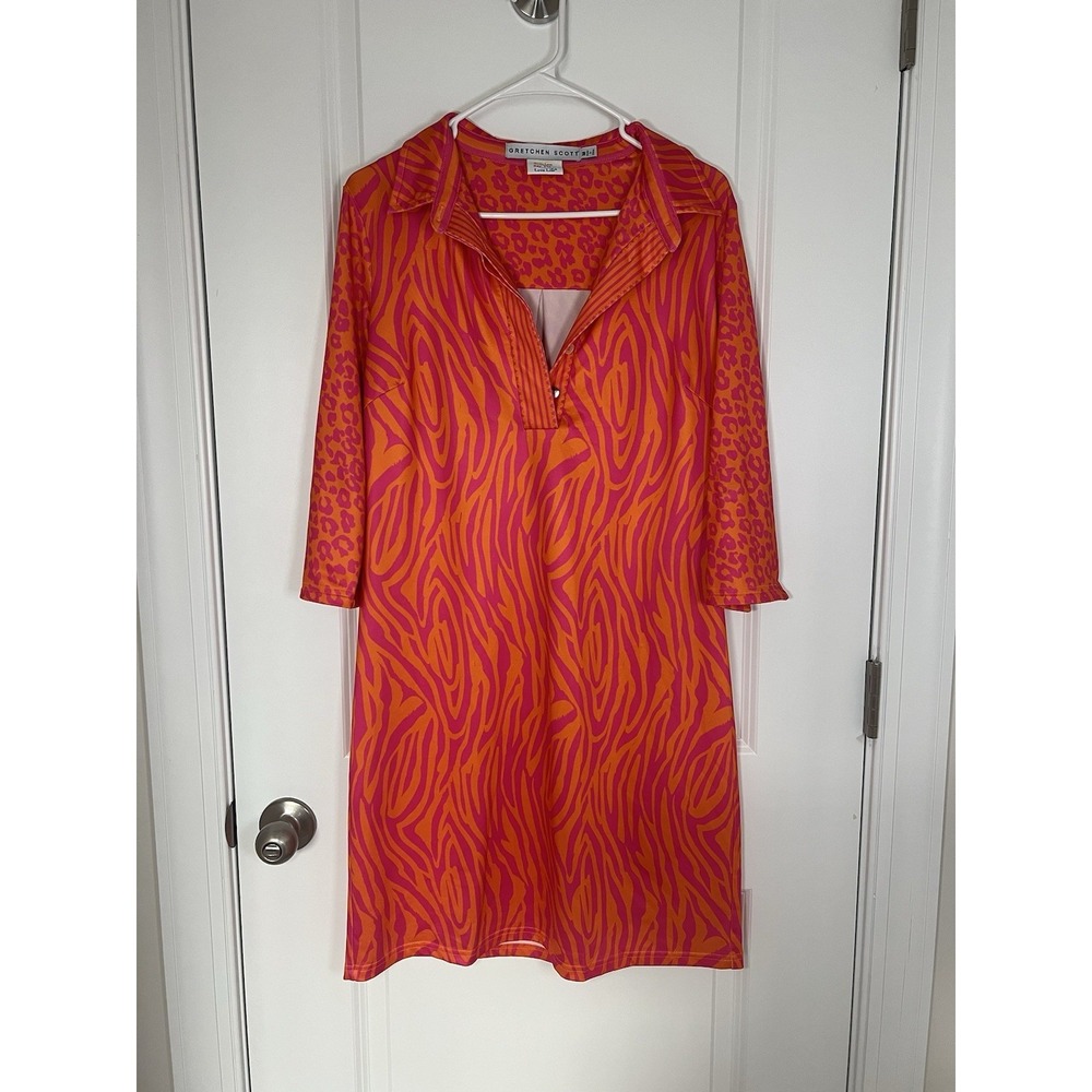 Gretchen Scott Everywhere Dress Pink Orange Zebra Print Medium Preppy Old‎ Money